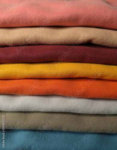 A stunning display of multicolored suede samples is arranged in neat layers, showcasing a palette of warm and cool tones perfect for fashion or interior design projects Generative AI