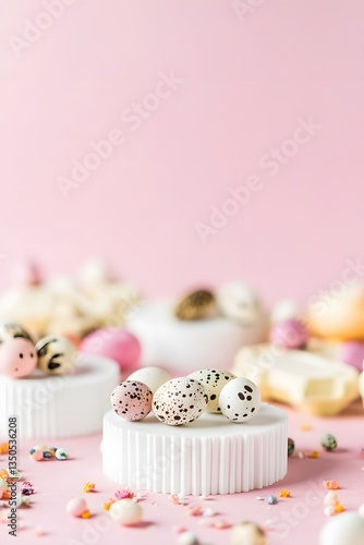 Adorable Easter Chocolate Eggs on Pink Background