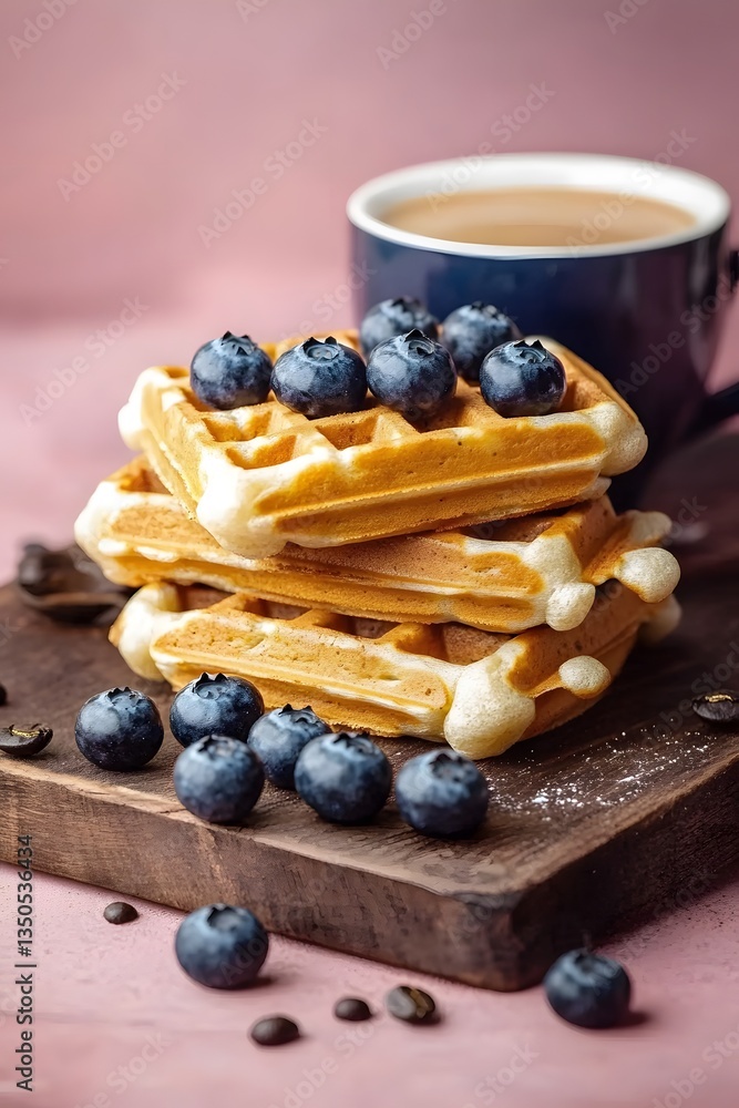 Delicious Waffles with Blueberries and Coffee Delicious Waffles with Blueberries and Coffee