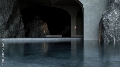 Modern spa cave interior with tranquil pool
