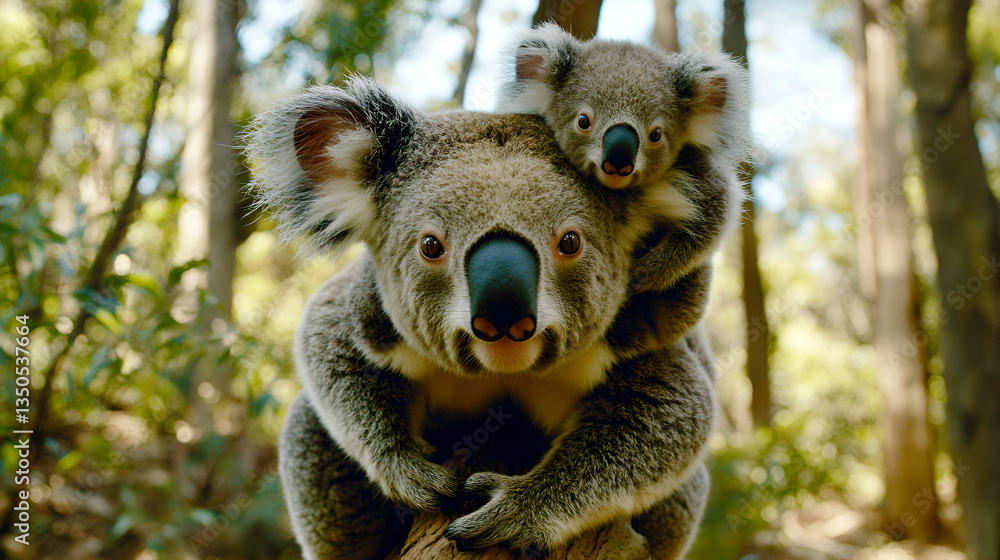 Obraz premium koala bear with baby in a forest.ai generative