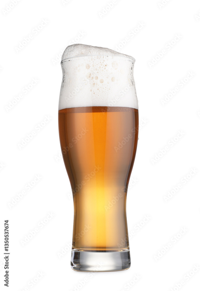 Glass of fresh beer with foam isolated on white