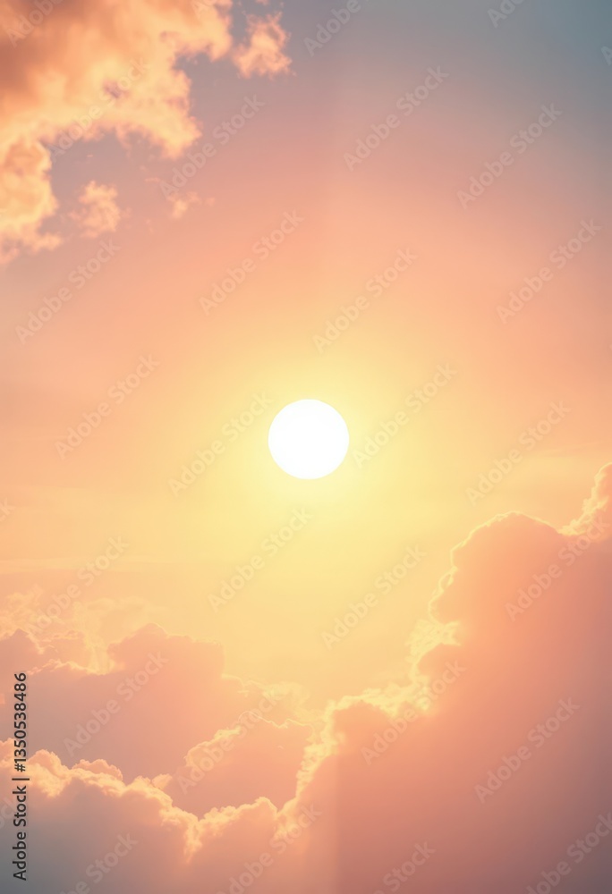 Pastel sun and fluffy clouds, dreamy sky background, weather, sun, bright Pastel sun and fluffy clouds, dreamy sky background, weather, sun, bright
