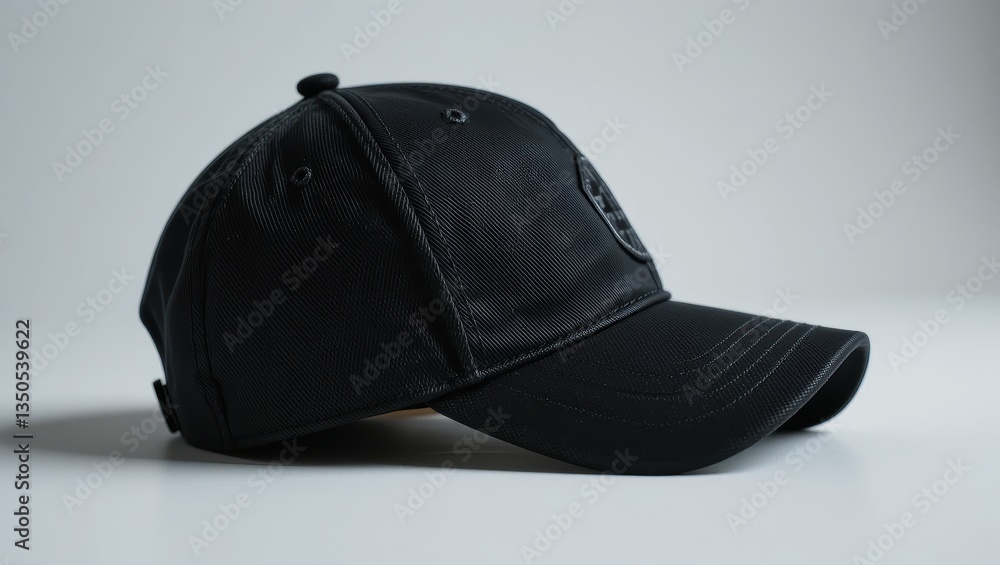 Black Baseball Cap with Textured Design and Modern Geometric Patterns on Simple Background Black Baseball Cap with Textured Design and Modern Geometric Patterns on Simple Background