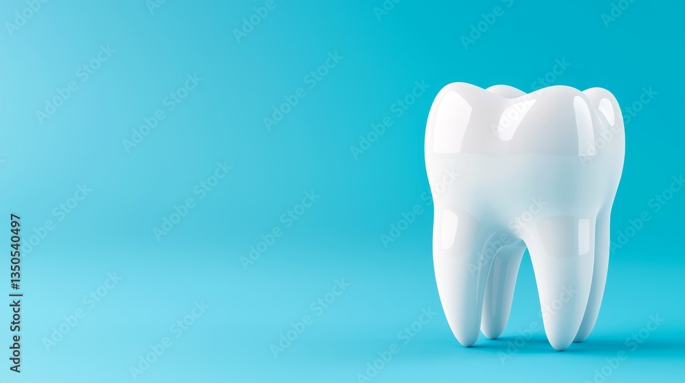 Realistic White Tooth Model Isolated on Blue Background with Copy Space Realistic White Tooth Model Isolated on Blue Background with Copy Space