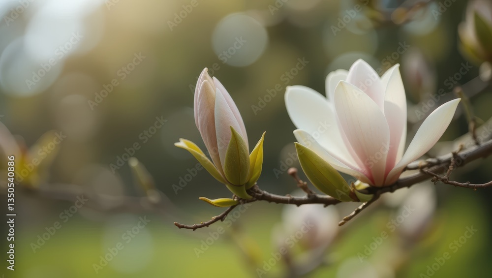 Closeup of Delicate Magnolia Blossoms in Soft Natural Light with Bokeh Background in Spring Closeup of Delicate Magnolia Blossoms in Soft Natural Light with Bokeh Background in Spring