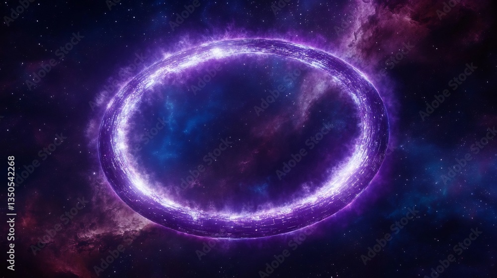 Fototapeta premium Ring shaped artificial planet inhabited by advanced civilizations floating in deep space