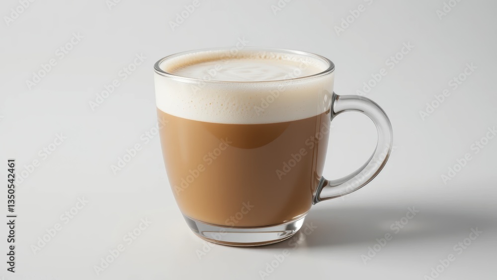 Delicious Latte Coffee in a Clear Glass Mug on a Simple Background with Creamy Froth on Top Delicious Latte Coffee in a Clear Glass Mug on a Simple Background with Creamy Froth on Top