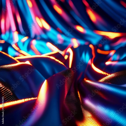 Curved folds of dazzling fabric ripple through electric hues of blue and orange, evoking a sense of dynamic movement and warmth Generative AI