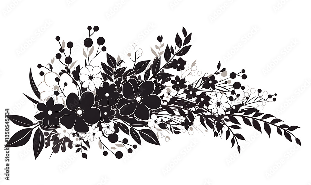 Naklejka premium Creative 2D Doodle Floral Illustrations on White Background