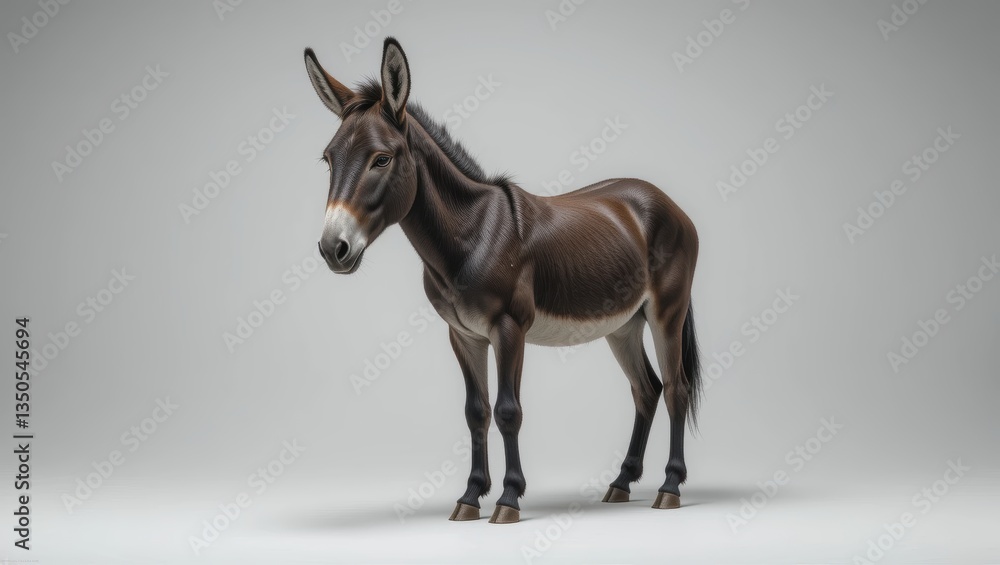 Side Portrait of a Brown Donkey Standing on a Neutral Background Capturing Its Unique Features Side Portrait of a Brown Donkey Standing on a Neutral Background Capturing Its Unique Features