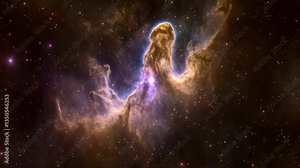 Fototapeta premium Star being born inside a nebula with swirling plasma and energy waves forming a new celestial body