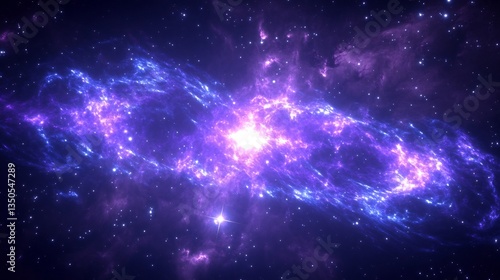 Stellar nursery where new stars ignite surrounded by swirling gas clouds in vivid blues and purples