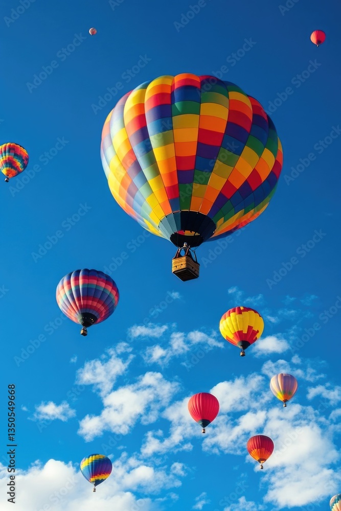 Vibrant balloons drift effortlessly through a bright azure sky, creating a stunning scene. Vibrant balloons drift effortlessly through a bright azure sky, creating a stunning scene.
