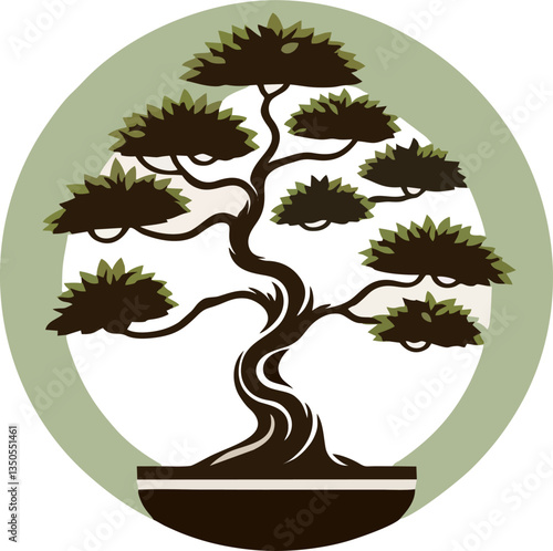 Elegant Chinese Elm Bonsai Tree – Vintage Vector Art.Chinese Elm bonsai tree, featuring an elegant vintage style. This artwork is perfect for logos, branding, packaging, posters, Zen garden themes.