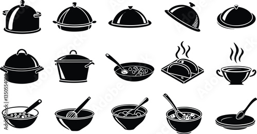 Cooking and Dining Silhouettes, Food, Pots, and Dishes Icons