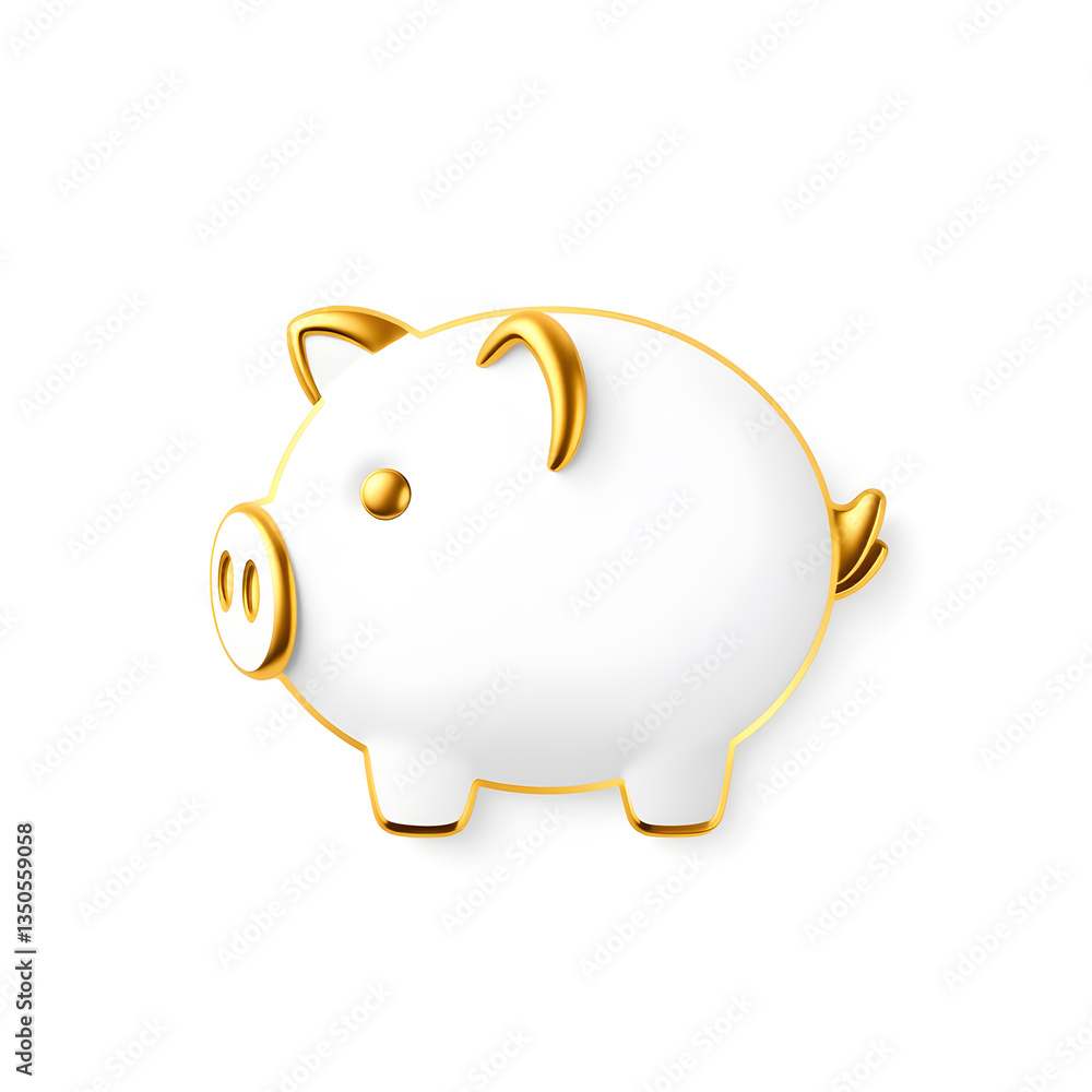 Obraz premium Piggy bank gold metal icon on white background. Generative AI