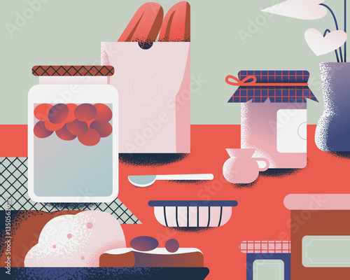 Breakfast food on the table.