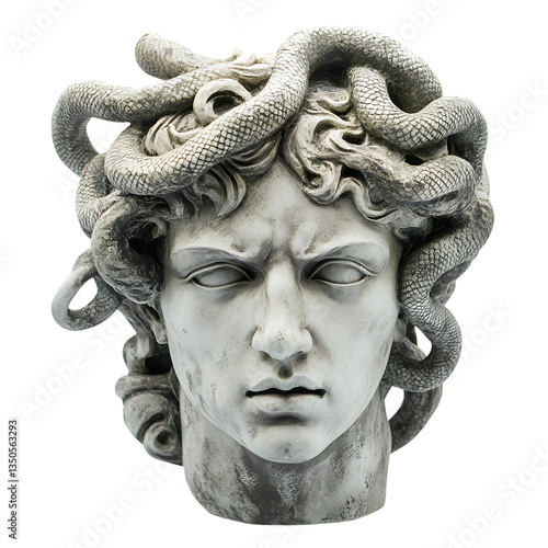 Intricate Stone Sculpture of Medusa with Snakes Writhing in Her Hair