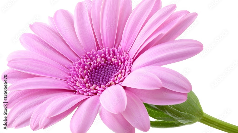 Closeup of a Delicate Pink Flower with Soft Petals and a Green Stem Isolated on White Background Closeup of a Delicate Pink Flower with Soft Petals and a Green Stem Isolated on White Background