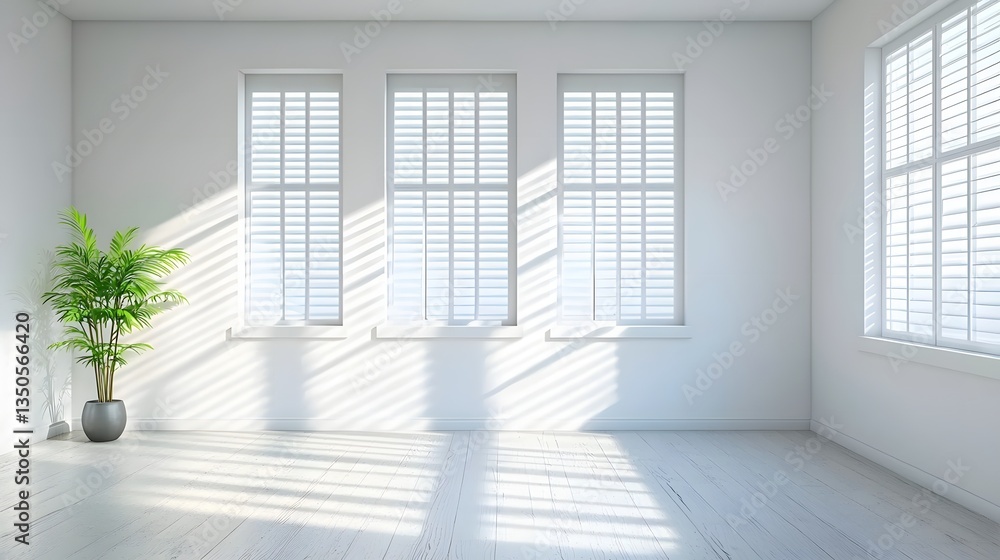 Bright and Airy Minimalist Interior with Large Windows and Natural Light Featuring a Potted Plant Bright and Airy Minimalist Interior with Large Windows and Natural Light Featuring a Potted Plant