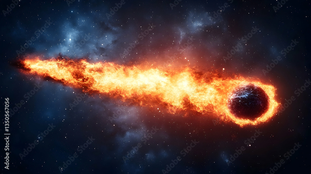 Obraz premium Burning planet hurtling through space