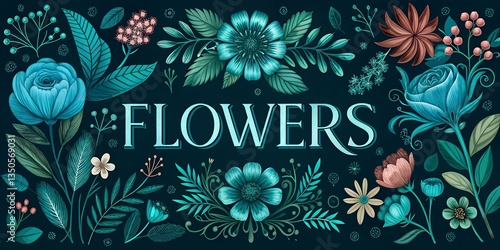 A drawing flowers and plants with the words flowers.