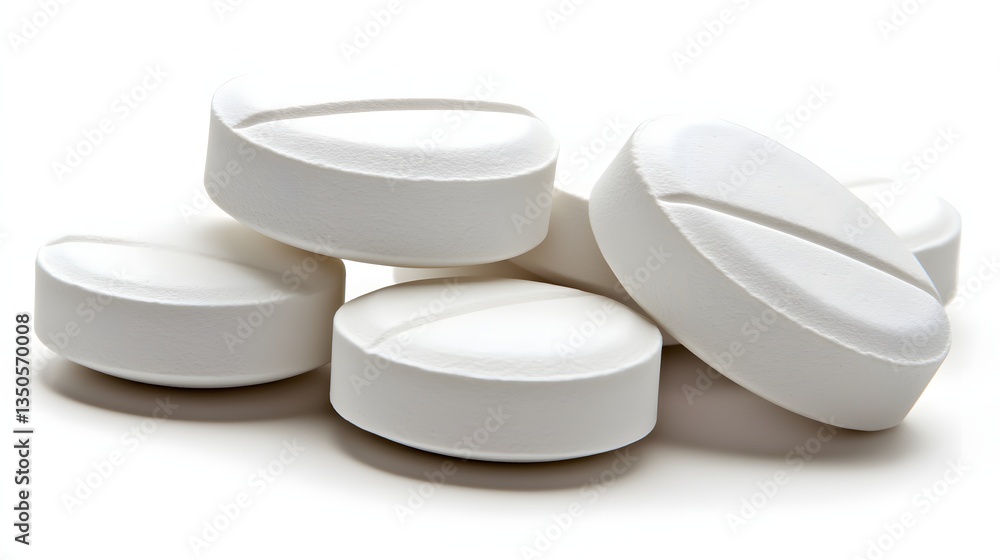 Close Up of Multiple White Tablets and Pills Piled Together on a White Background Close Up of Multiple White Tablets and Pills Piled Together on a White Background