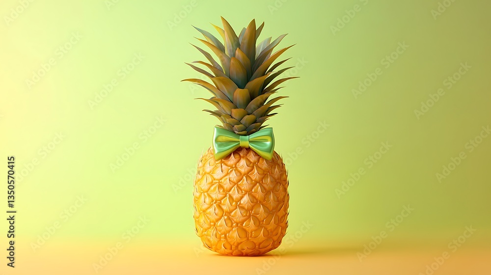 Pineapple emoji with a bow tie on a yellow-green gradient background