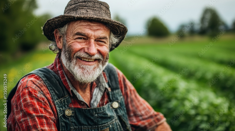 Fototapeta premium Here's the information for the imageSmiling Farmer in Field