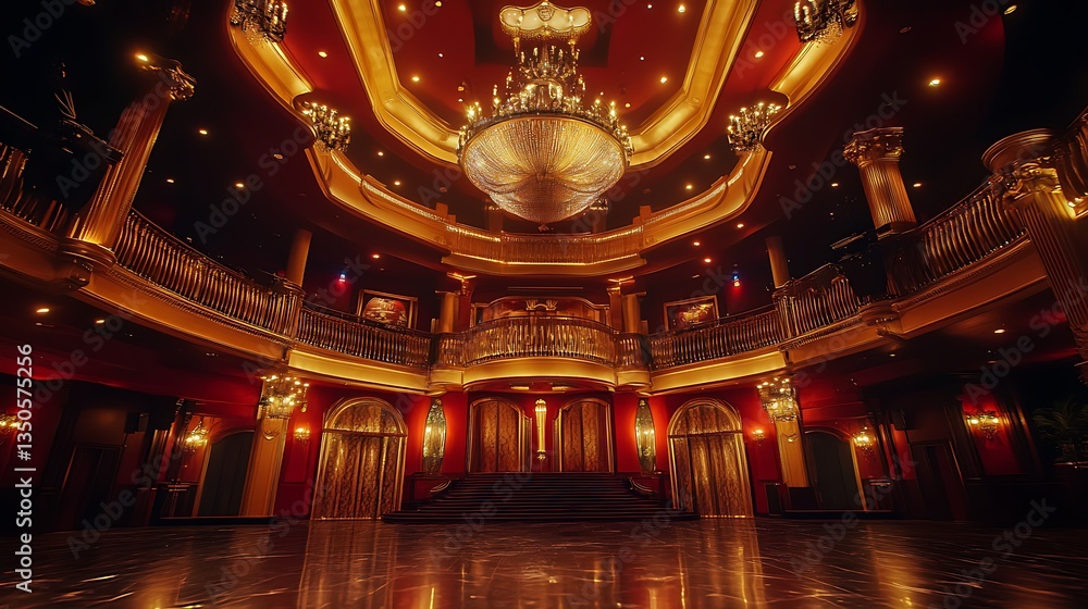Obraz premium Grand Ballroom Interior: Opulent Gold and Red Majesty