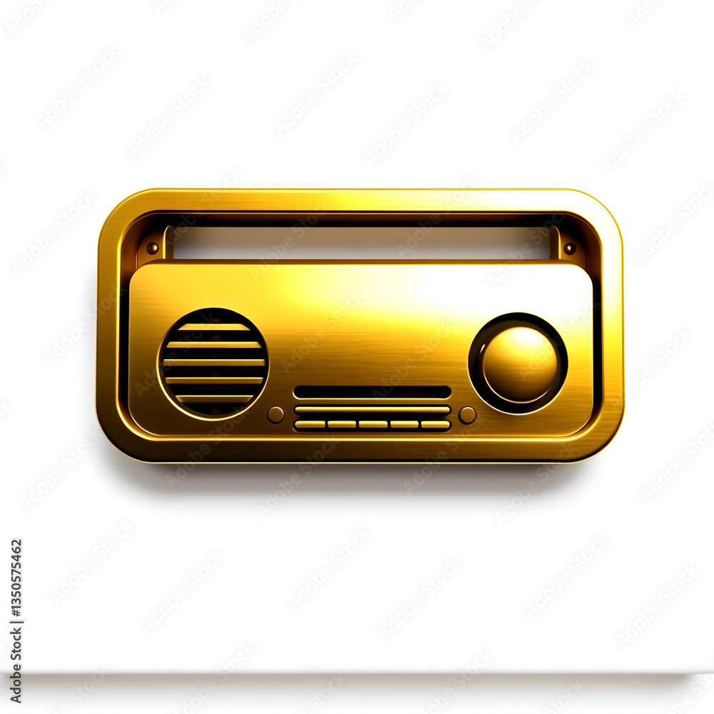 Fototapeta premium Radio gold metal icon on white background. Generative AI