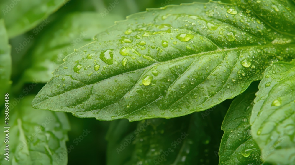 Close Up of Dewy Green Leaves Close Up of Dewy Green Leaves