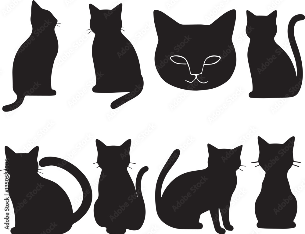 Cat Silhouettes Collection - High-Quality Black Vector Clipart for Design, set of cats silhouettes in various poses. Cat Silhouettes Collection - High-Quality Black Vector Clipart for Design, set of cats silhouettes in various poses.
