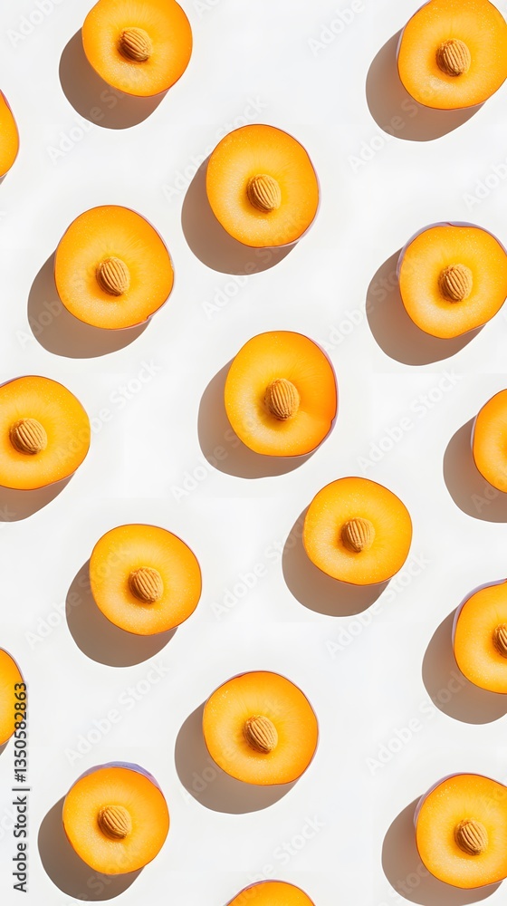 Fototapeta premium Vibrant Halved Plum Pattern: Sunny Yellow Fruit Background