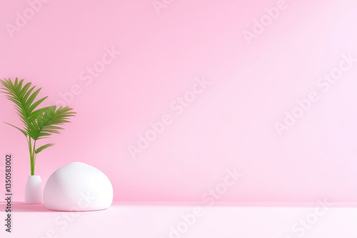 Minimalist, Pastel Pink Room with Plant Decor