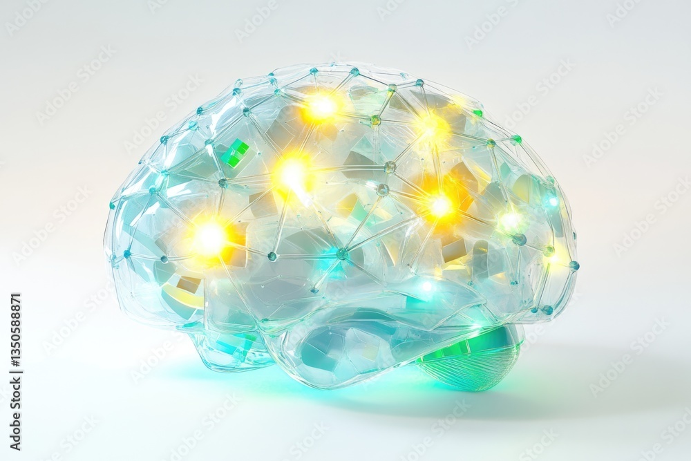 Abstract representation of a brain with glowing nodes and connections, illustrating neural networks and cognitive processes. Abstract representation of a brain with glowing nodes and connections, illustrating neural networks and cognitive processes.
