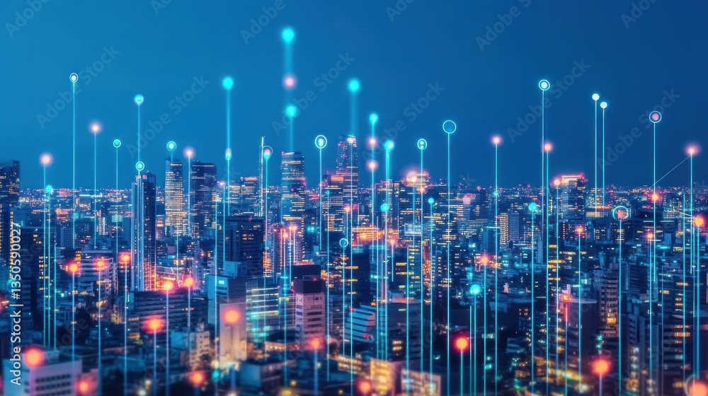 Obraz premium Night city skyline data connections