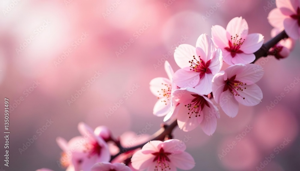 Naklejka premium Delicate pink cherry blossoms, full bloom, soft petals , art, bloom, design