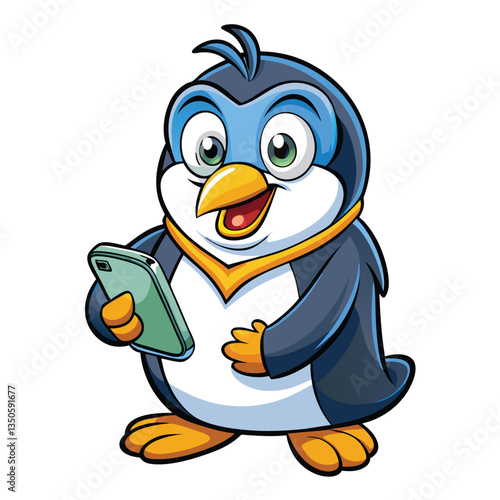 Cute penguin holding a phone