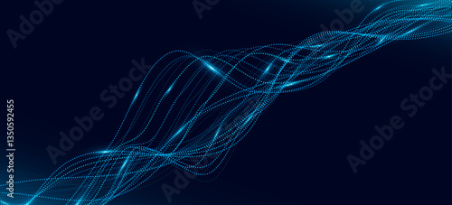 Big Data flow background. Connected glowing dotted lines with light effect. Neural network backdrop. Vector illustration. EPS 10