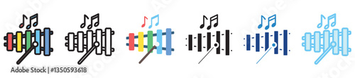 Xylophone multi style, mini illustration icon set. outline, flat, glyph, line color, UI, UX, app and web, digital or print. vector EPS 10 related to education, kindergarten, kids and baby.