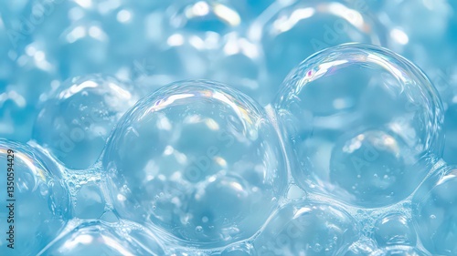 Close-Up of Iridescent Bubbles in Light Blue