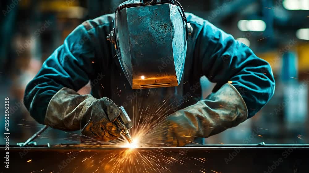 A worker repairing an old bicycle by welding steel A worker repairing an old bicycle by welding steel