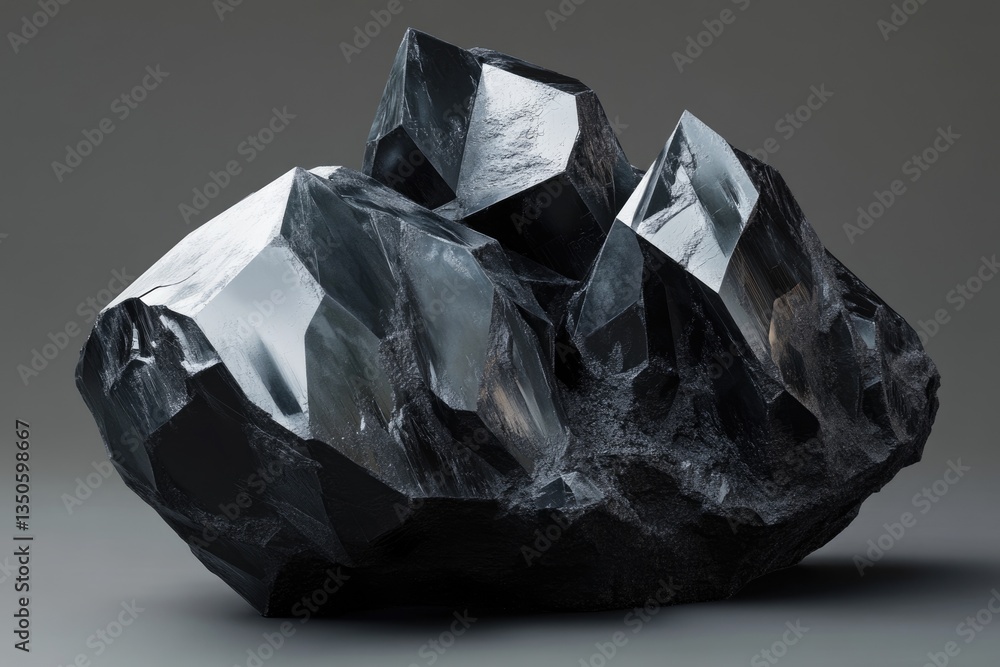 Fototapeta premium A cluster of dark, crystalline formations resembling a rugged, black mineral or gemstone.