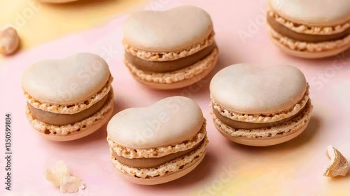 Delicious Heart-Shaped Macarons on Pink Background