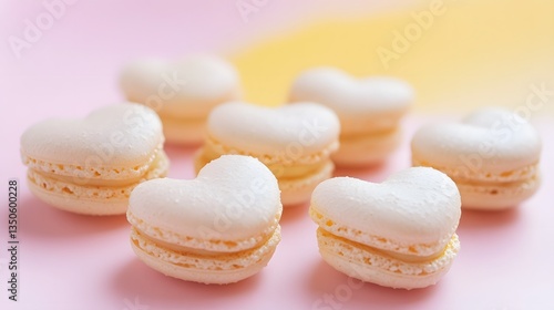 Sweet Heart-Shaped Macarons on Pink Background
