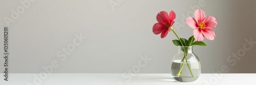 Wallpaper Mural Single stem with flowers and leaves in a clear glass container, flora, plant, still life Torontodigital.ca