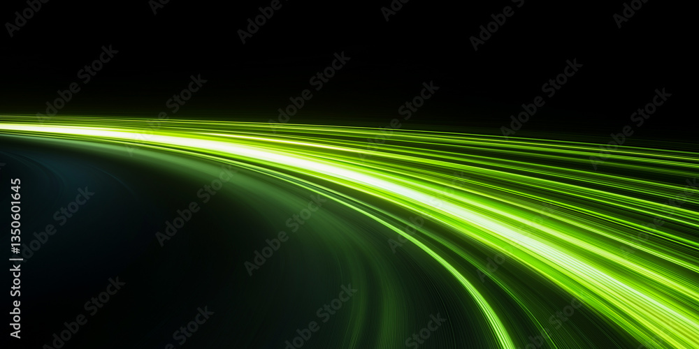 Obraz premium green gradient speed light motion blur effect on black background,blank green speed lines for design banner poster wallpaper with copy space