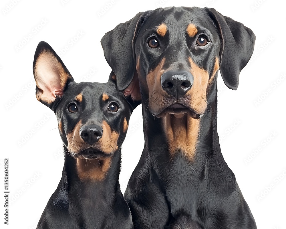 Doberman Pinschers for Studio Portrait, White Background.